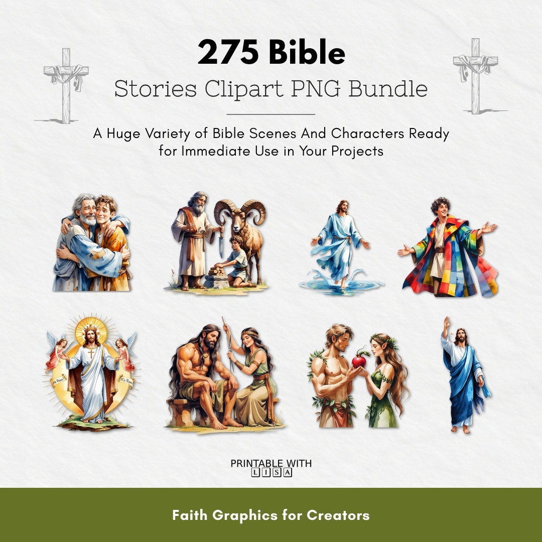 275 Bible Stories Clipart PNG Bundle — Faith Graphics for Creators