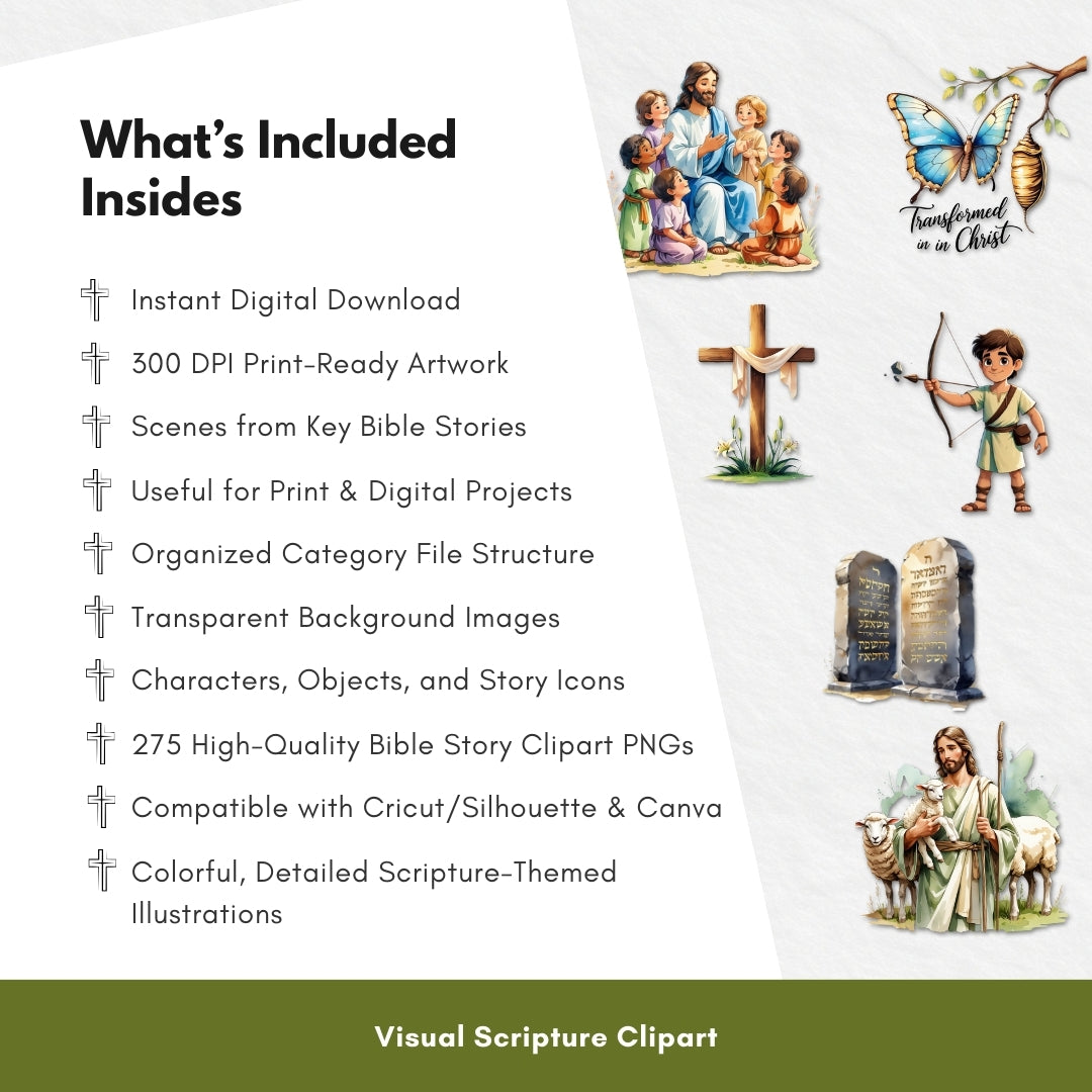 275 Bible Stories Clipart PNG Bundle — Faith Graphics for Creators