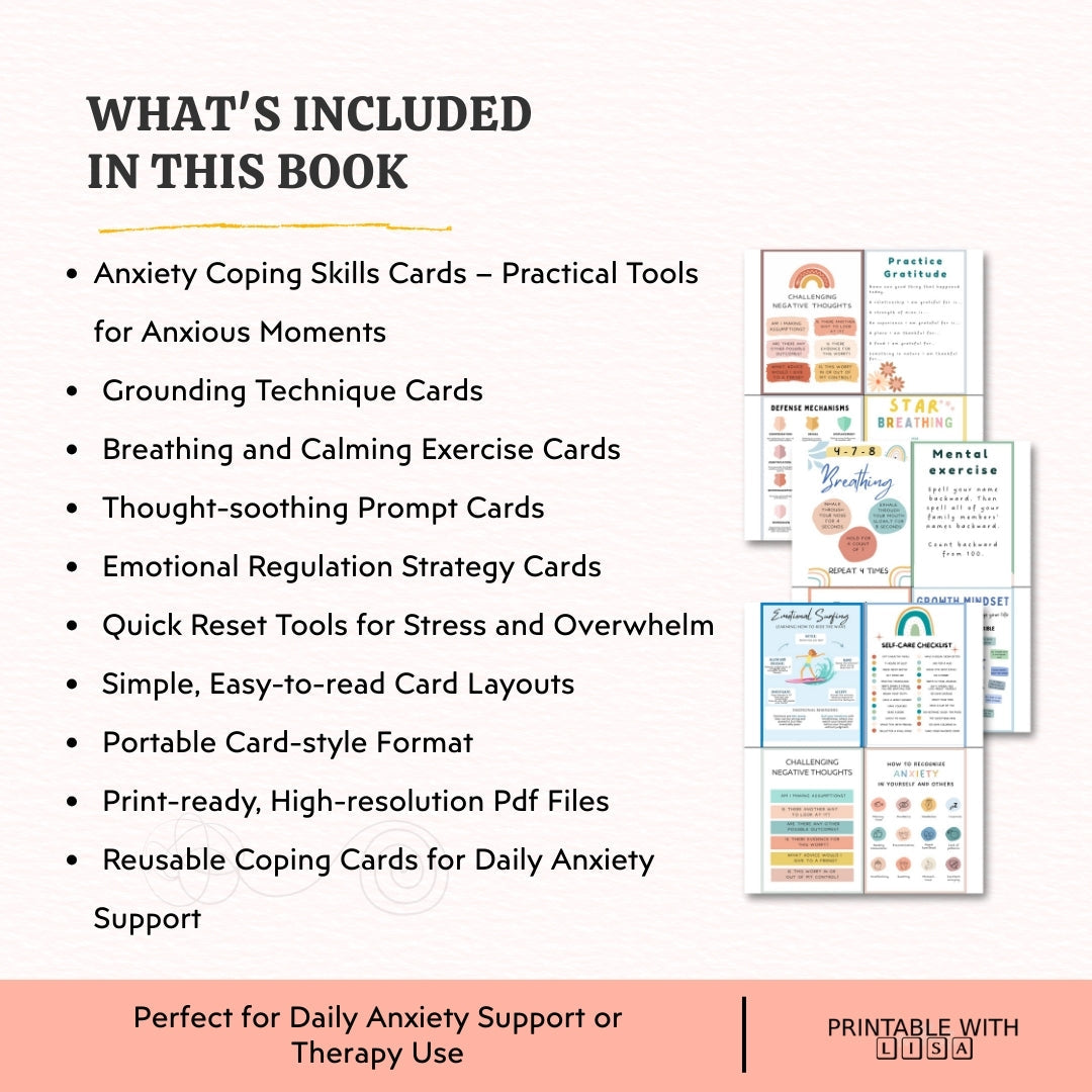 Anxiety Coping Skills Cards – Grounding Techniques for Immediate Calm