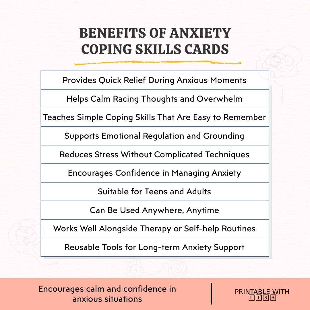 Anxiety Coping Skills Cards – Grounding Techniques for Immediate Calm