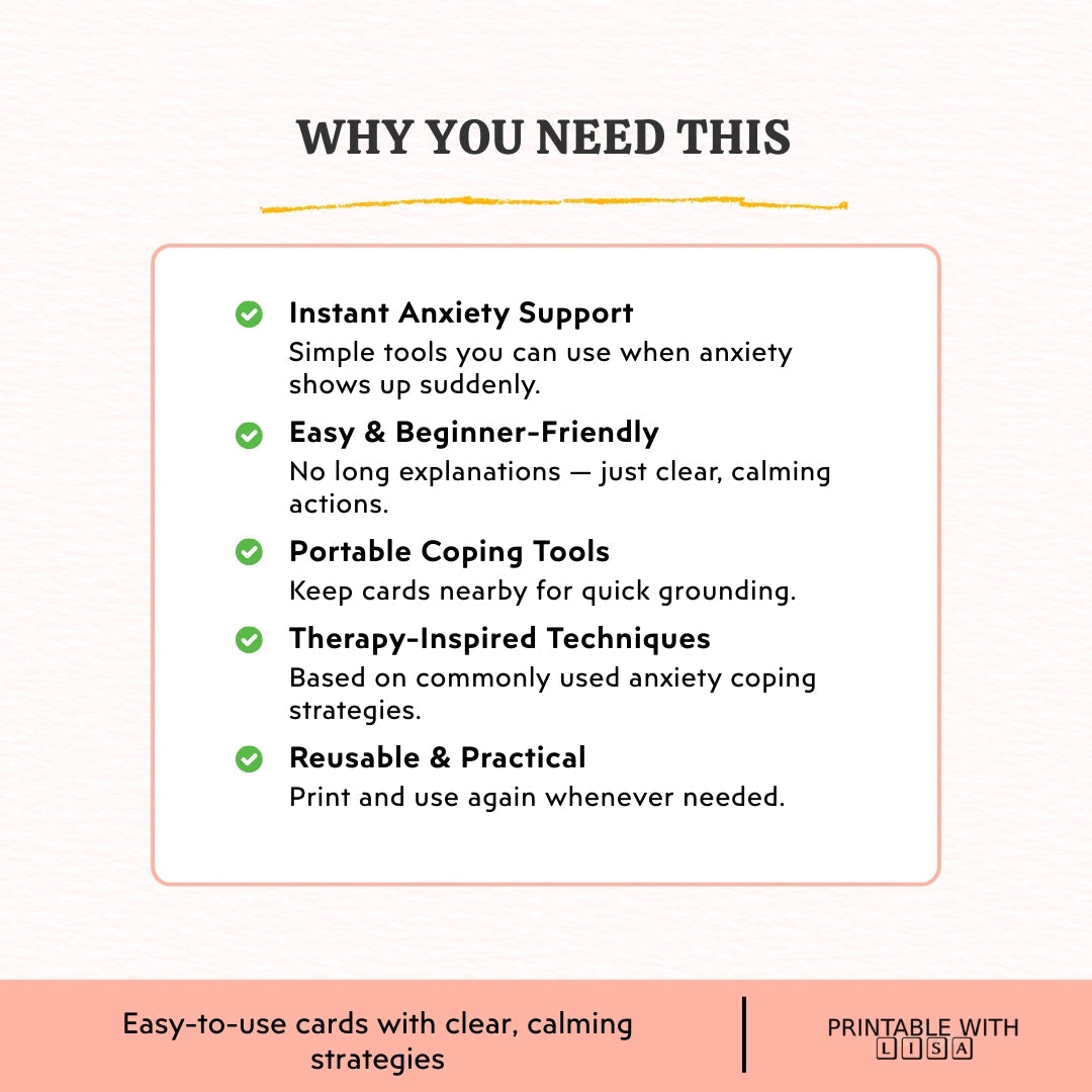 Anxiety Coping Skills Cards – Grounding Techniques for Immediate Calm