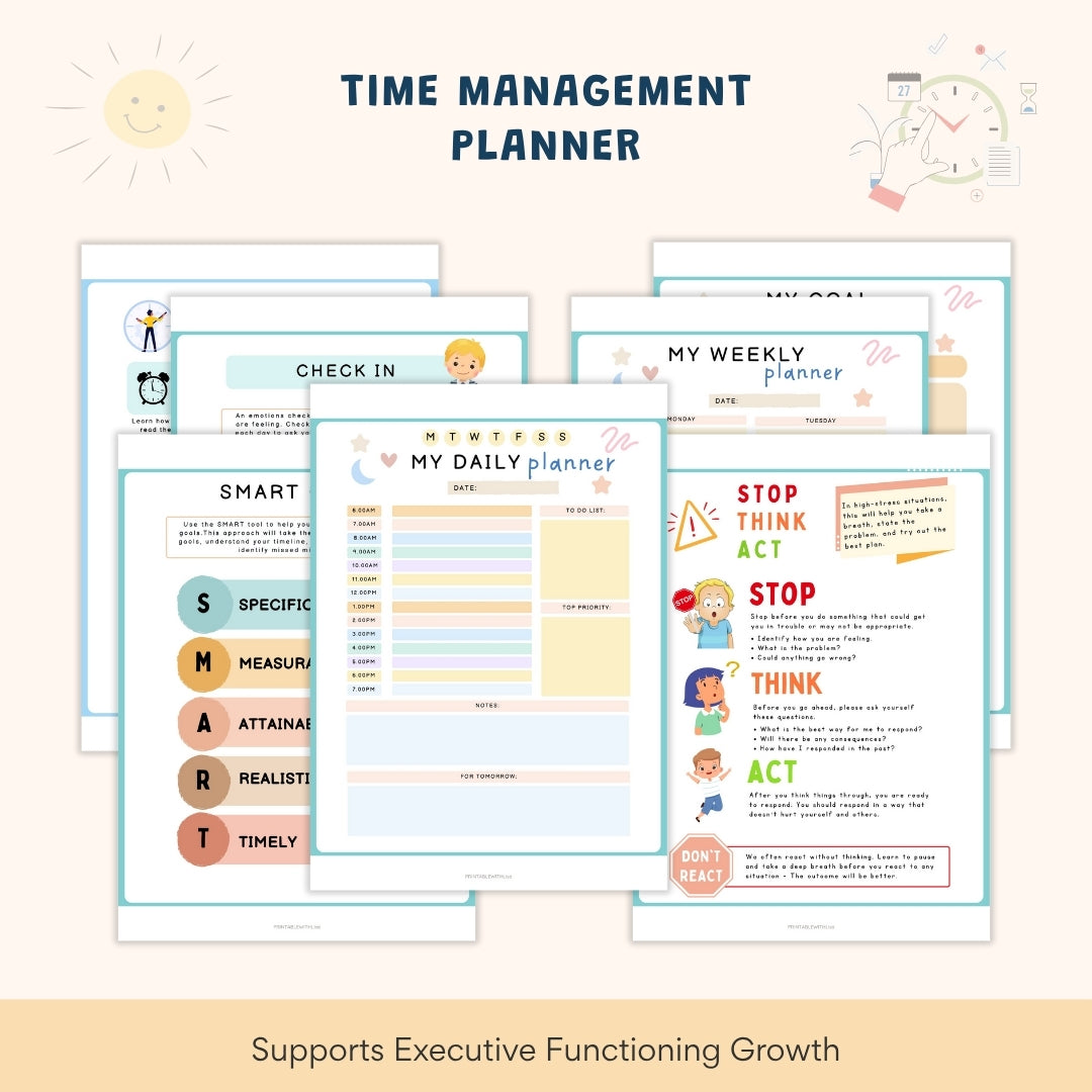 ADHD Executive Functioning Worksheet Bundle for Teens & Kids | Emotional Regulation, Time Management & Focus Tools (130+ Pages)