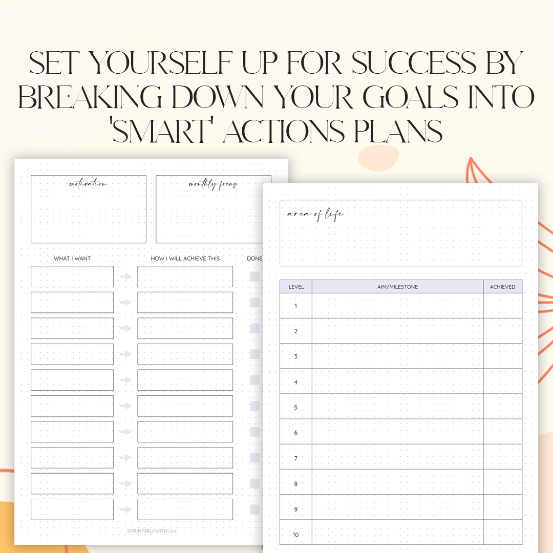 Bullet Journal Goal Planner, Printabale BUJO - Level 10 Life, Milestones, Trackers & Printable Dotted Grid