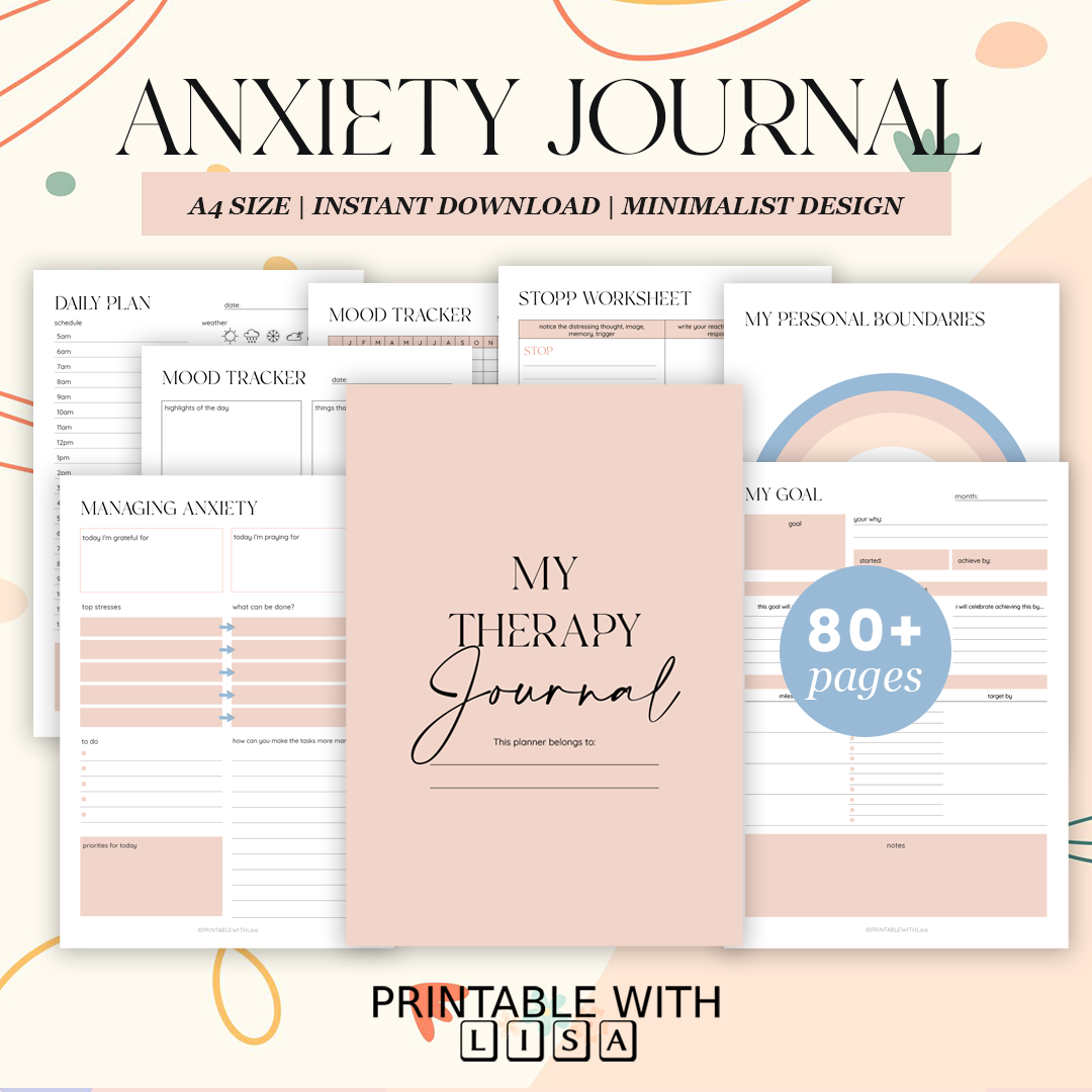 Anxiety Journal, Mental Health Journal, Anxiety Diary, Self Care Planner, DBT Journal
